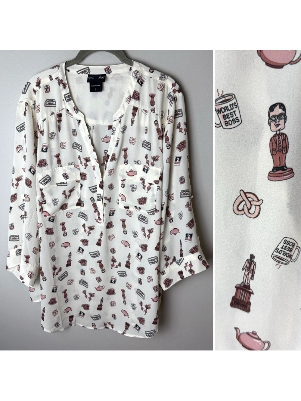The Office TV Show Blouse Plus Size 1X Top 3/4 Sleeves Novelty Dwight Schrute